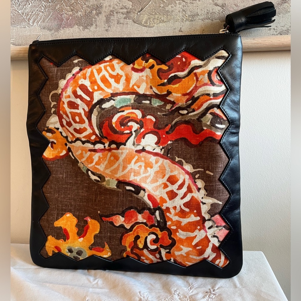 Jim Thompson Black Leather Clutch with Dragon Design